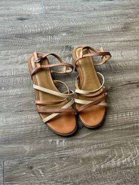 Women's Two-Tone Strappy Leather Sandals - Brown & Cream